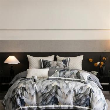 Imagem de Jogo de cama premium em algodão com estampa digital em blocos de cores, incluindo capa de edredom, lençol de cima e de baixo com elástico, fronhas, 4 peças, estilo 3, tamanho Queen (200x230cm).