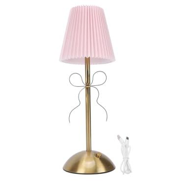Imagem de banapoy Abajur de Mesa Em, Lindo Abajur de Mesa LED Com Decoração de Romântico e de Tecido, Bateria de 1200mAh Integrada, Com Carregamento USB, para Quarto, Sala de Estar, (Rosa)