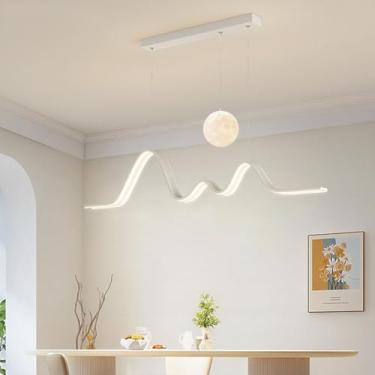 Imagem de Luminária pendente LED para mesa de jantar, preta, com design moderno, dimerizável e com controle remoto, ideal para sala de jantar, cozinha, sala de estar e escritório (branca, 110 cm).
