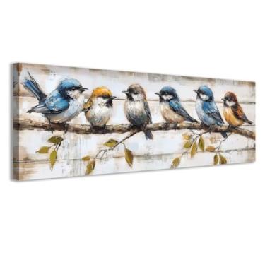 Imagem de CCWACPP Pássaros em ramos de árvore arte de parede pintura de pássaro rústico impressão em tela imagens de animais voadores país fazenda sala de estar quarto decoração de casa (30,5 x 91,4 cm)