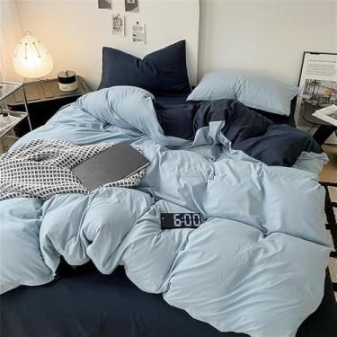 Imagem de Conjunto de cama bicolor para todas as estações, capa de edredom confortável em algodão macio e agradável à pele, 16, 1,5 m, conjunto de 4 peças B