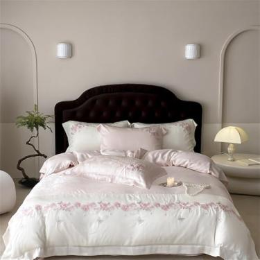 Imagem de Jogo de cama macio e sedoso com estampa de rosas em jacquard, incluindo capa de edredom, lençol de baixo e lençol de elástico, cor 2, tamanho King (220x240cm), 4 peças.