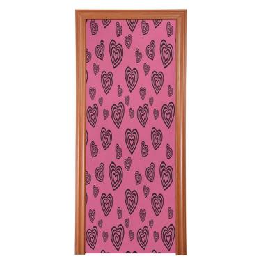 Imagem de ATTX Capa de porta frontal com estampa de coração listrado - decoração de férias de tecido elástico lavável para festas, casa, decoração de porta da frente, 32 x 79 polegadas (449)