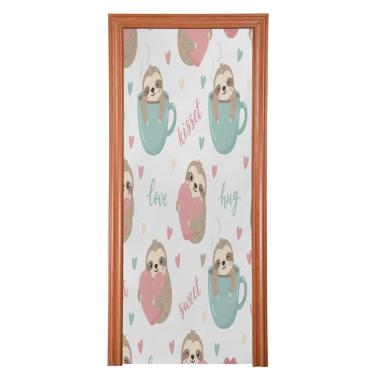 Imagem de ATTX Capa para porta da frente dos desenhos animados dos namorados - tecido elástico lavável decoração de férias para festas, casa, decoração de porta da frente, 91 x 98 polegadas (571)