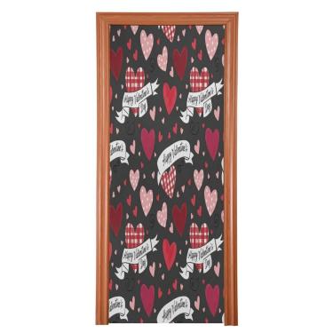 Imagem de ATTX Capa para porta da frente com corações de confetes - Decoração de férias de tecido elástico lavável para festas, casa, decoração de porta da frente, 36 x 98 polegadas (327)