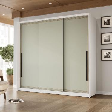 Imagem de Guarda Roupa Roupeiro 3 portas de correr 4 gavetas Valência Branco Verde Politorno Móveis