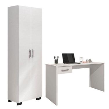 Imagem de Mesa Para Computador Gávea Com Gaveta E Livreiro Office Com Portas Grandes Branco Trama - Móveis Leão