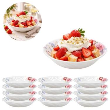 Imagem de 12 Tigelas Melamina 400ml Mesa Branca Floral Decorada Cozinha - Emilar