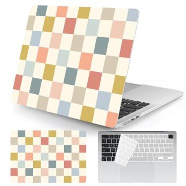 Imagem de Seorsok Compatível com a nova capa MacBook Air de 13,5 polegadas M4 M3 M2 2025 2024-2022 versão A3240 A2681 A3113 Touch ID, capa rígida de plástico com grades coloridas fofas com capa de teclado