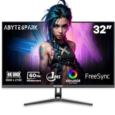 Imagem de abytespark Monitor de jogos Ultra Wide UHD 4K (3840 x 2160) de 32 polegadas, tela ultra clara IPS 60Hz, 1ms (MPRT), 100% sRGB, alto-falante embutido, FreeSync, 2 DP 1.4 e 2 HDMI 2.0, ajuste de altura