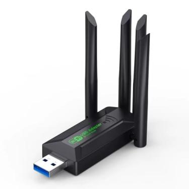 Imagem de Adaptador WiFi para desktop, Dongle de rede USB 3.0 sem fio AC1300Mbps com antenas duplas de alto ganho de 5dBi, banda dupla de 2,4 GHz/5 GHz para laptop compatível com Windows 11/10/8/7