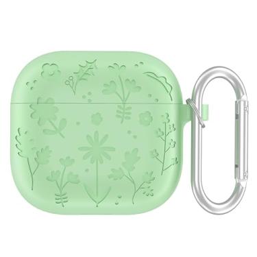 Imagem de Capa para AirPods 4 com chaveiro impresso de silicone para fone de ouvido capa protetora de pele macia capa antiqueda para fone de ouvido (verde claro)