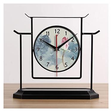 Imagem de U5GAAALPPQ9 Relógio de mesa, relógio de mesa, relógio de mesa, novos relógios de estilo chinês, decoração para casa, sala de estar, ornamentos, relógio retro, relógio de secretária decorativo de 30 cm