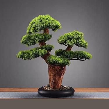 Imagem de Plantas artificiais, árvore de bonsai artificial no vaso redondo preto, decoração de plantas falsas realistas, plantas artificiais em vaso, para decoração, exibição de mesa, decoração de jardim zen
