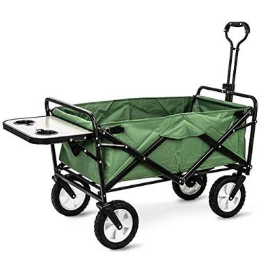 Imagem de Carrinho utilitário de jardim Wagons com suporte de bebida de mesa lateral, utilitário dobrável e resistente para acampamento, compras, praia, parque, máx. 80 kg (B) (A)