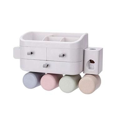 Imagem de U5GAAALPPQ9 Suporte de escova de dentes gaveta dupla com pasta de dente tipo pendurado na parede sem vestígios conjunto de lavagem (tamanho: três) ()