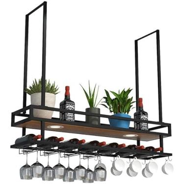 Imagem de HHHJQFAAT Rack de vinho pendurado - cabide de barra de ferro forjado de cabeça para baixo, rack de vinho pendurado para armário de vinho, rack de pendurar, rack de armazenamento decorativo/preto/80 x