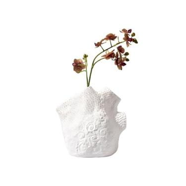 Imagem de URGDWEKJY Vaso em formato especial vaso de cerâmica branco fosco ornamentos sala de estar mesa de jantar armário de TV vaso decorativo vasos de flores (A)