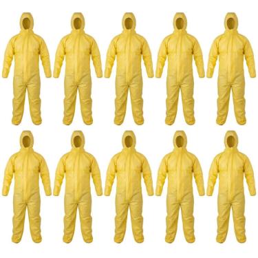 Imagem de Kit 10 Macacão de Segurança Química TNT Descartável Capuz Antiestático Covertech 300 Volk