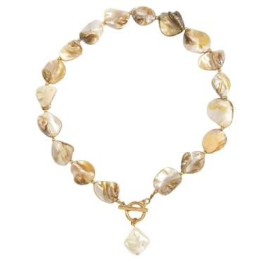 Imagem de tincolia Colar feminino com pingente de concha de concha de estrela do mar Boho com contas de pedra doce moda joia de férias formato irregular