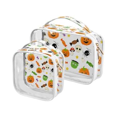 Imagem de xigua Bolsa de maquiagem de Halloween para mulheres, bolsa de cosméticos transparente de viagem, bolsa de higiene portátil à prova d'água para viagens, férias, organização de banheiro