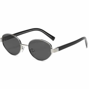 Imagem de HPIRME Óculos femininos vintage com armação oval e lentes masculinas com proteção UV400 (cinza prateado)