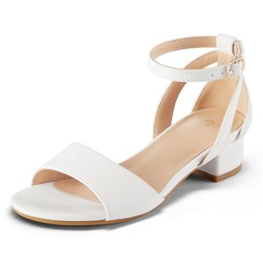 Imagem de K KomForme Sandálias femininas de salto baixo, salto grosso, tira no tornozelo, bico aberto, sandálias de salto floral para festa de casamento para bebês/crianças pequenas/crianças grandes,