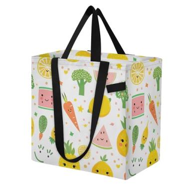 Imagem de SEHANY Sacolas de compras reutilizáveis de vegetais em aquarela com alças reforçadas, bolsa de compras de lona dobrável à prova d'água de grande capacidade para viagem, cozinha, praia