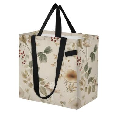 Imagem de SEHANY Sacola de compras reutilizável de cogumelo herb com alças reforçadas, bolsa de compras de lona dobrável à prova d'água de grande capacidade para viagem, cozinha, praia