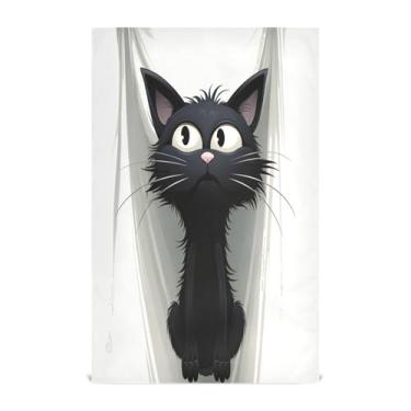 Imagem de Wassud Toalhas de cozinha gato preto panos de prato de cozinha 1 pacote panos de prato macios com laço para pendurar toalha de mão super absorvente de secagem rápida toalhas de chá de mesa decorativas