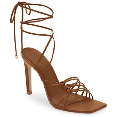 Imagem de Juliet Holy Sandálias femininas de salto alto com cadarço bico aberto, salto stiletto com tiras para o verão, Marrom, 6