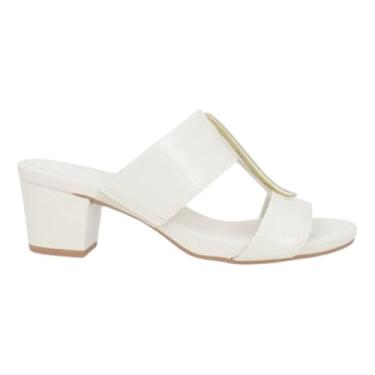 Imagem de Tamanco Couro Feminino Salto Medio Grosso Conforto Usaflex Y8221002 (Off White, BR, Adulto, Numérico, 38)