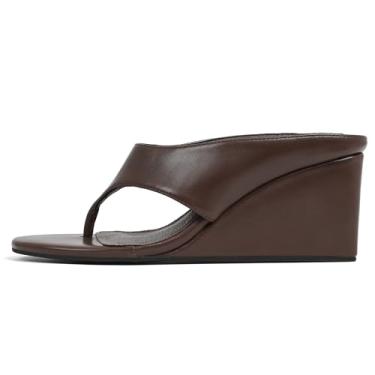 Imagem de AMINUGAL Sandálias de cunha femininas modernas elegantes de verão salto alto grosso bico redondo aberto chinelos femininos chinelos fofos de praia sem cadarço para mulheres Y2K, Pu-chocolate, 37