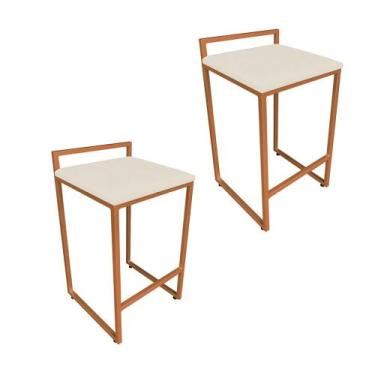 Imagem de Conjunto 02 banquetas alta lavinia suede bege base cobre drossi - D Ro