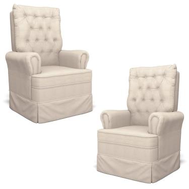 Imagem de Kit 02 Poltronas De Amamentação E Descanso Com Balanço Laís G05 Linho Creme - Mpozenato