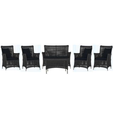 Imagem de Jogo Sofá 4 Poltronas E Mesa Igapó Fendi E12 Trama Original Preto