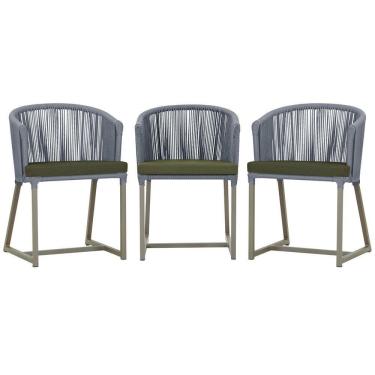 Imagem de 3 Cadeiras De Jantar Noronha Fendi Corda Náutica E13 Trama Prata