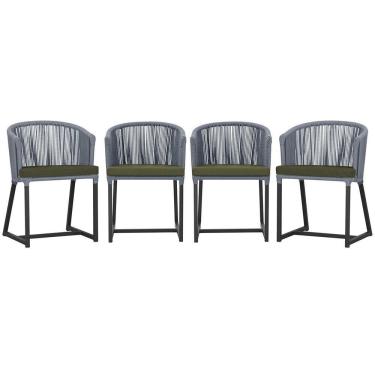 Imagem de 4 Cadeiras De Jantar Noronha Preta Corda Náutica E13 Trama Prata