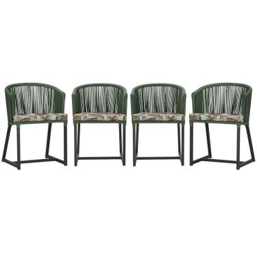 Imagem de 4 Cadeiras De Jantar Noronha Preta Corda Náutica E6 Trama Verde