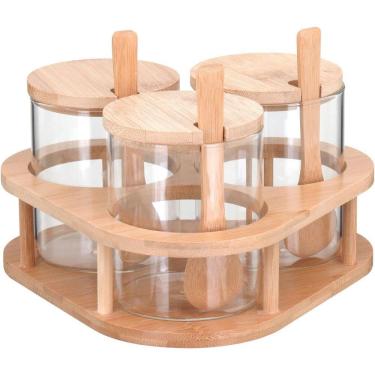 Imagem de Table Porta Condimento 11X20X20Cm Borosilicato Transp 3Pç Com Suporte