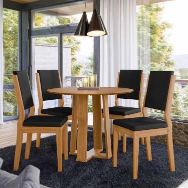 Imagem de Conjunto Sala De Jantar Mesa Isabela 1,00m Tampo Em Mdf Com 4 Cadeiras Carol Ypê/ja03 - New Ceval 