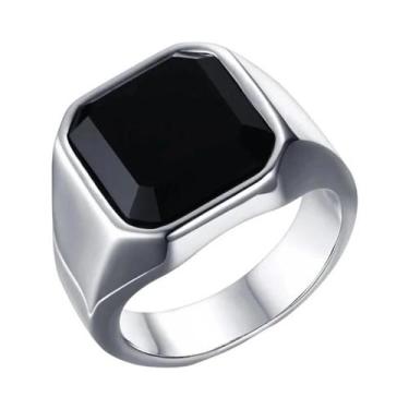 Imagem de Anel Masculino De Aço Inoxidável Preto Quadrado De 12,5mm Com Topo De 