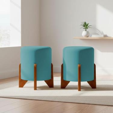 Imagem de Kit 2 Puffs Decorativos Eloah Redondo Assento Extra para Sala Quarto S