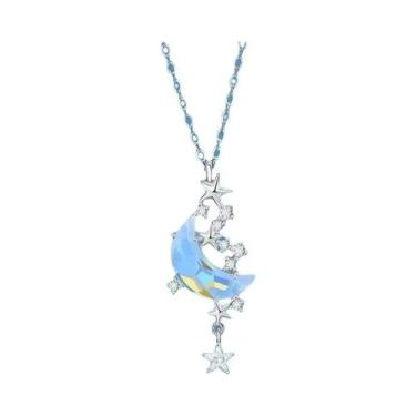 Imagem de Colar Feminino De Prata Com Pingente De Lua E Estrela De Cristal, Joia