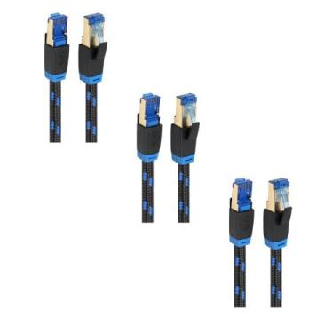Imagem de Kit 3 Cabos de Rede Cat8 patch cord RJ45 malha de nylon 1m - Zong