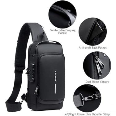Imagem de Pochet Masculina De Ombro Antifurto Com Porta Usb E Couro Pu Impermeávelpreta - Preta
