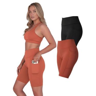 Imagem de Kit 2 Bermudas Fitness Feminina Bolsos Laterais Para Celular Cor:Terra