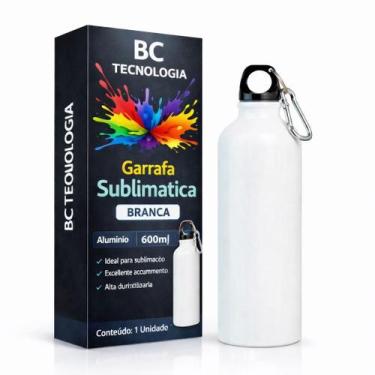 Imagem de Garrafa de Alumínio Branca com Tampa Mosquetão para Sublimação 600ml -