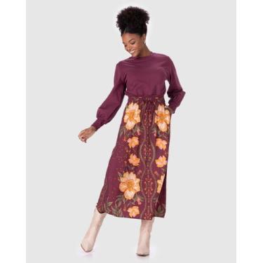 Imagem de Saia Midi Feminina Estampada Bolso Lateral Em Viscose - Malwee, Vermel