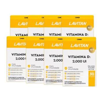 Imagem de Kit 08 Suplemento Lavitan Vitamina D3 2000 UI 30 Comp Cimed Sabor:Sem 